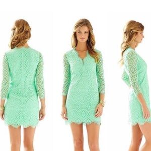 Lilly Pulitzer Meryl lace Eyelet Dress Midi size 0 Mint Green pastel light